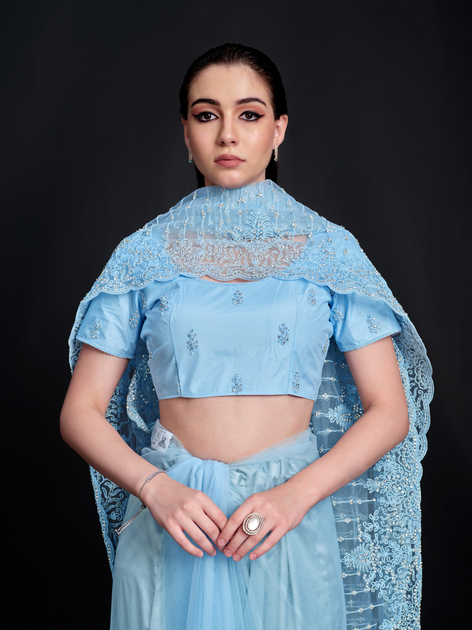 Sky - Sky Blue Saree with All-Over Heavy Embroidery