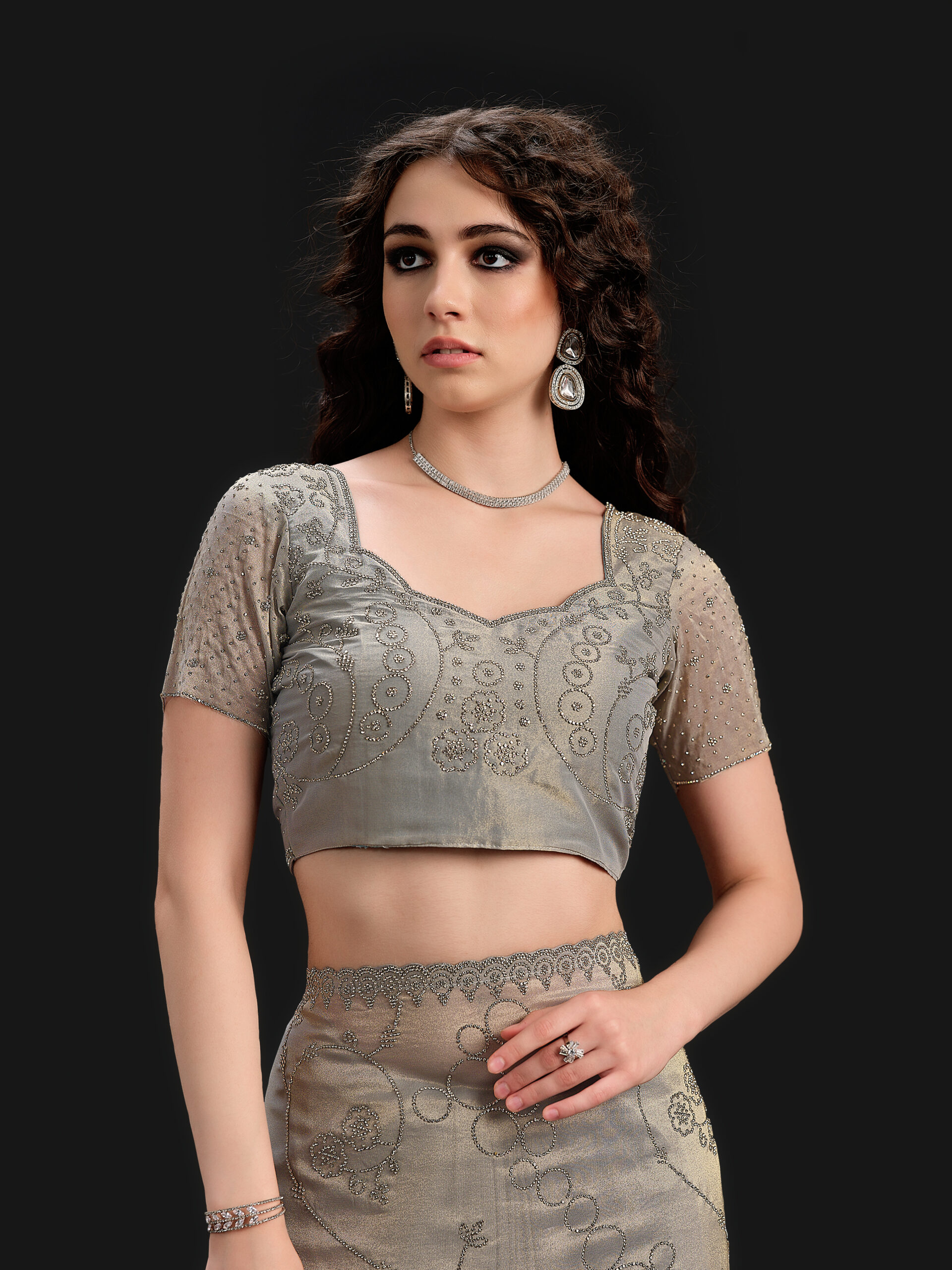 Storm Gray Saree with Silver Stone - 