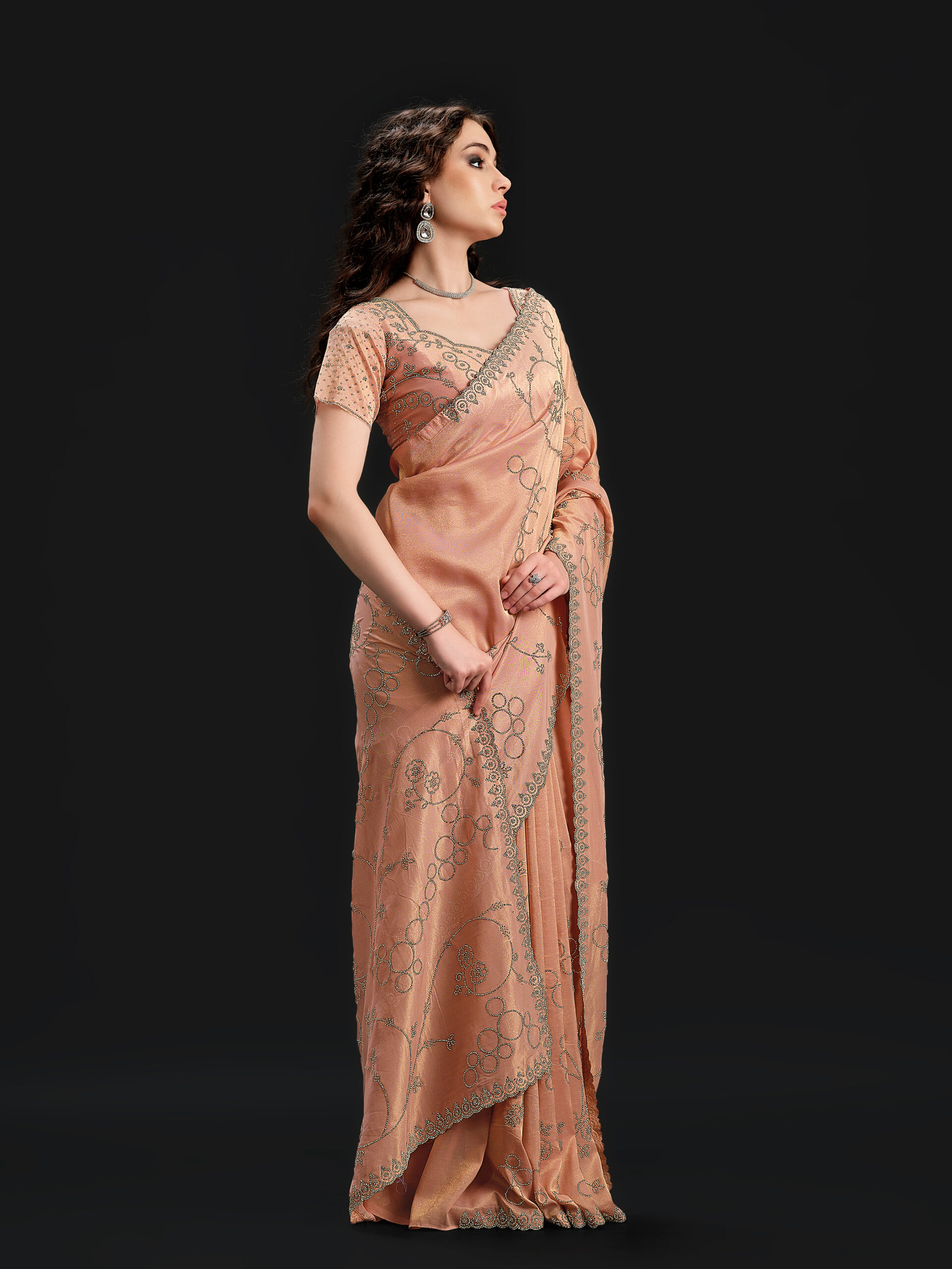Rose Smoke Saree with Silver Stone - 