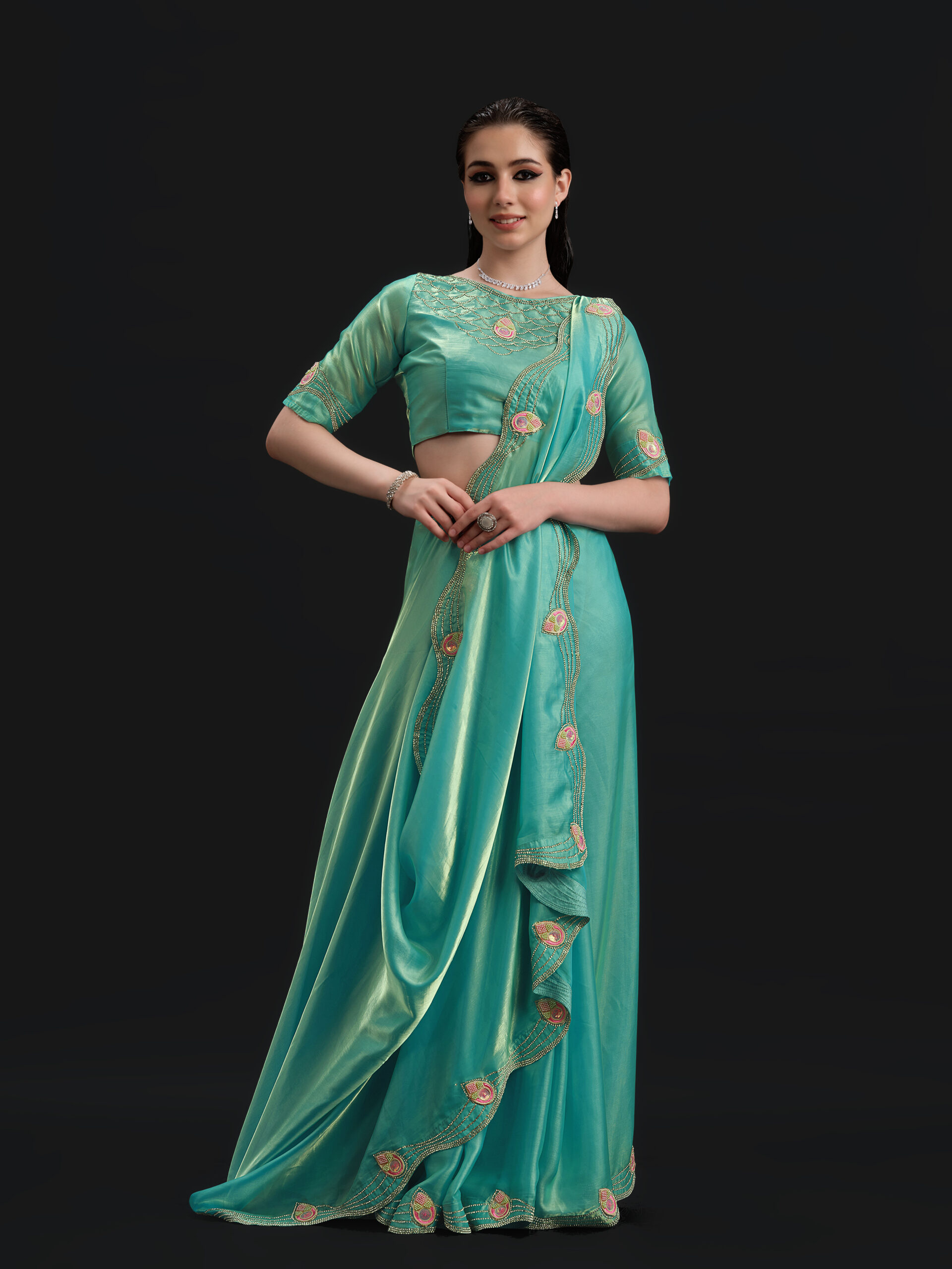 Firozi - Blue Curacao Saree -