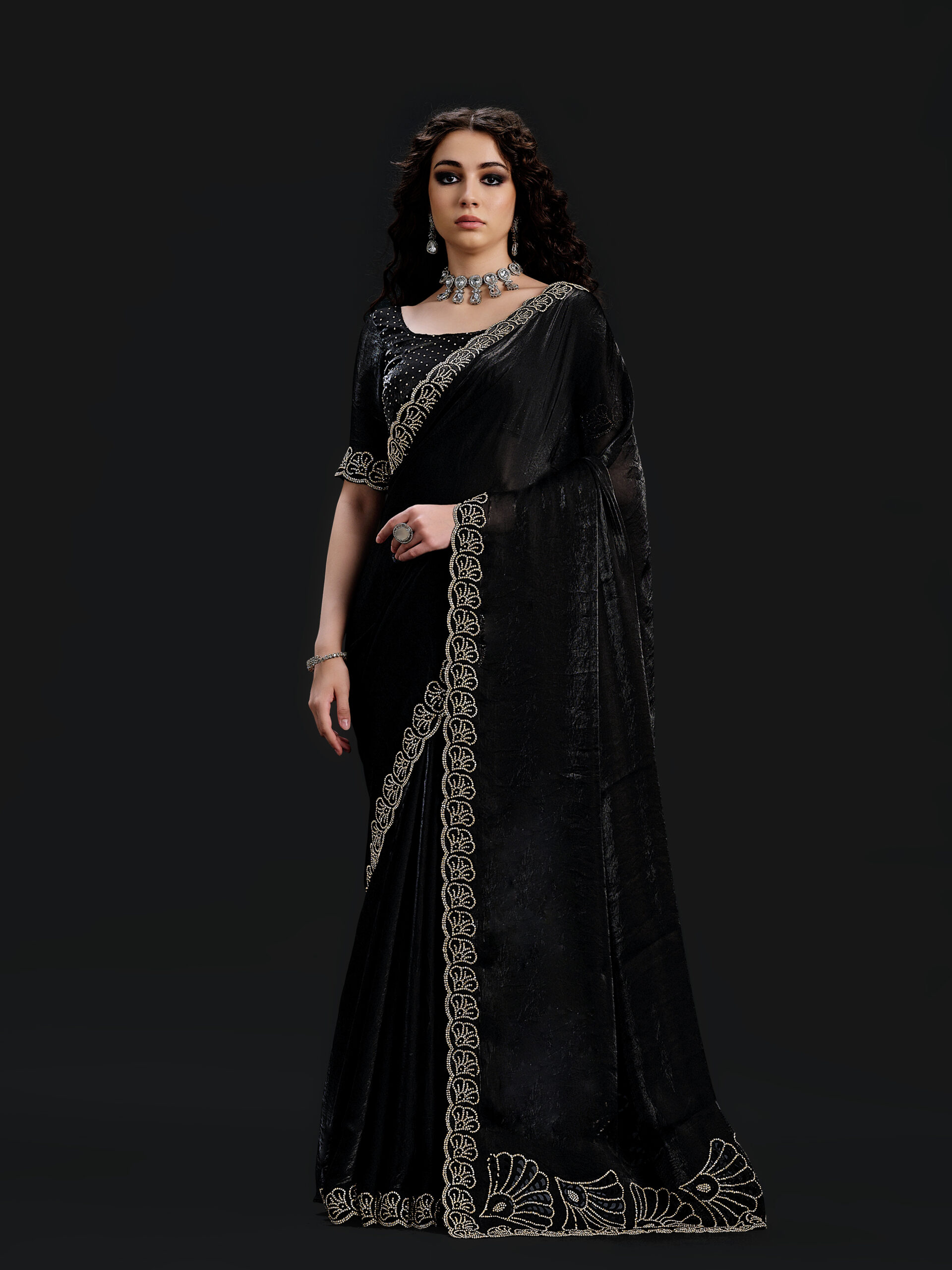 Black with Golden Stone Saree - 