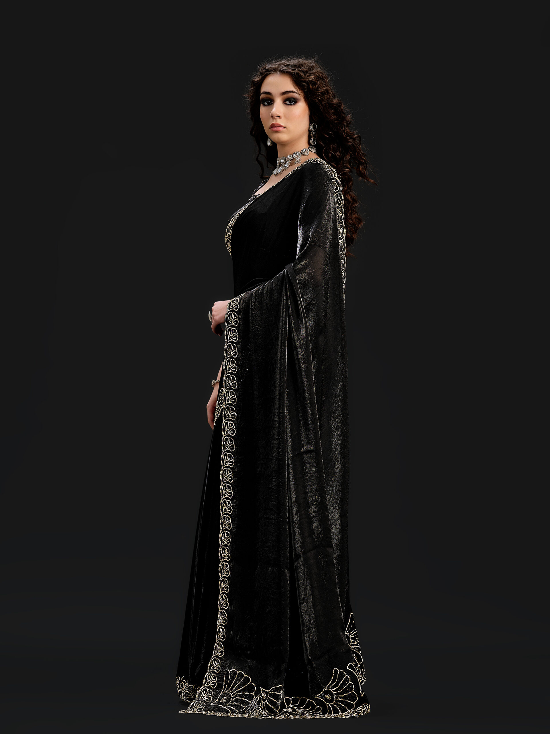 Black with Golden Stone Saree - 