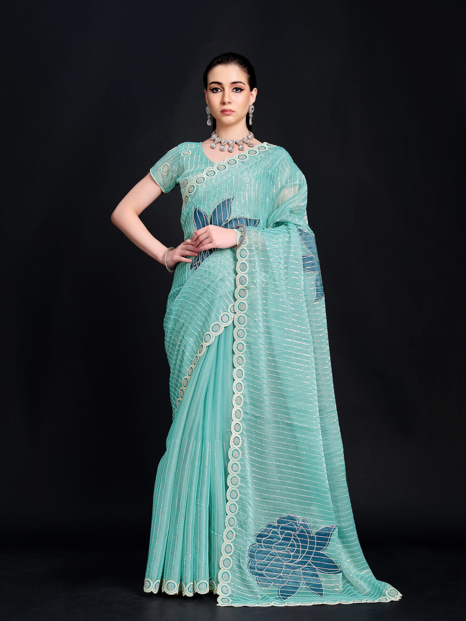 Firozi - Eggshell Blue Saree with Silver Sequence – 