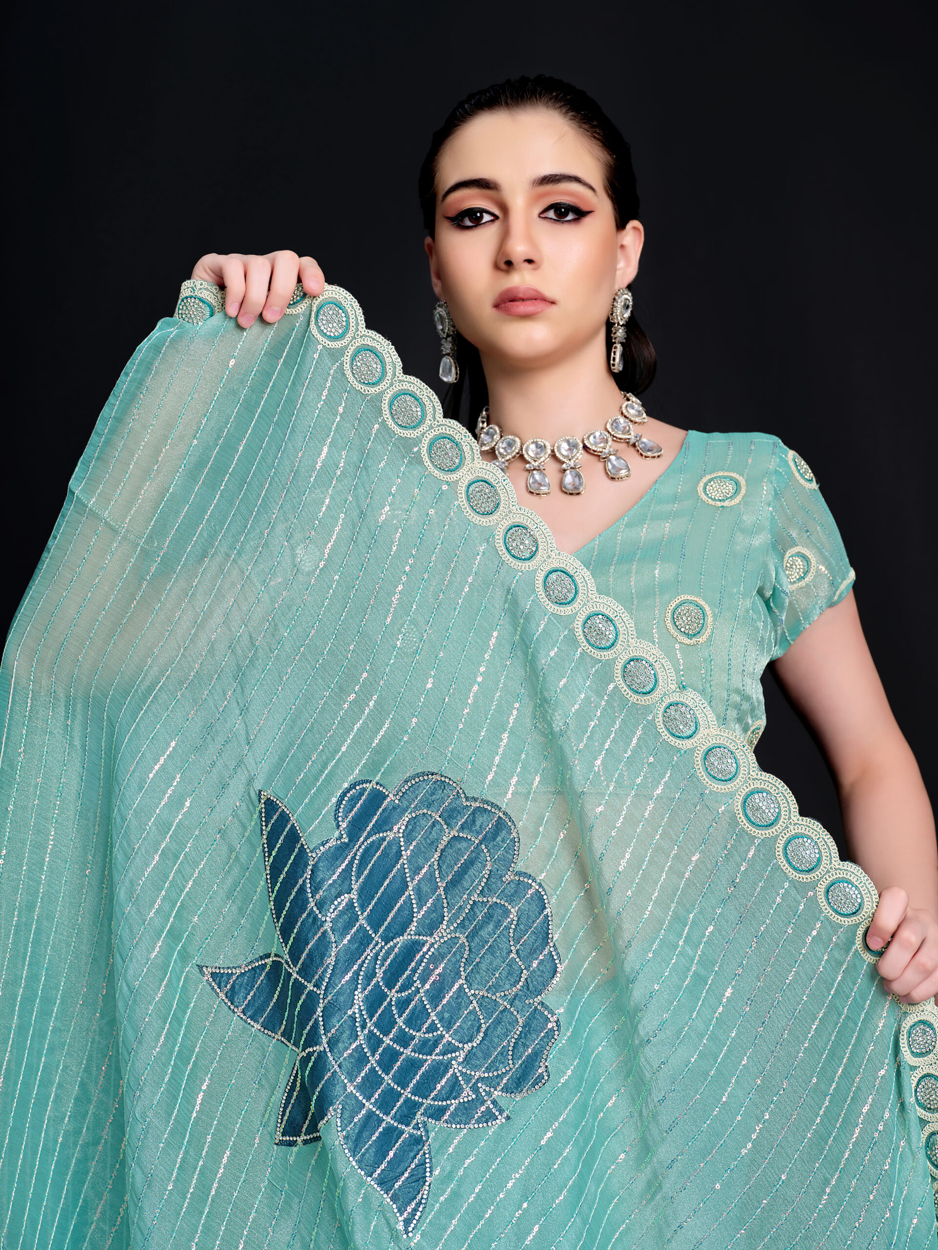 Firozi - Eggshell Blue Saree with Silver Sequence – 
