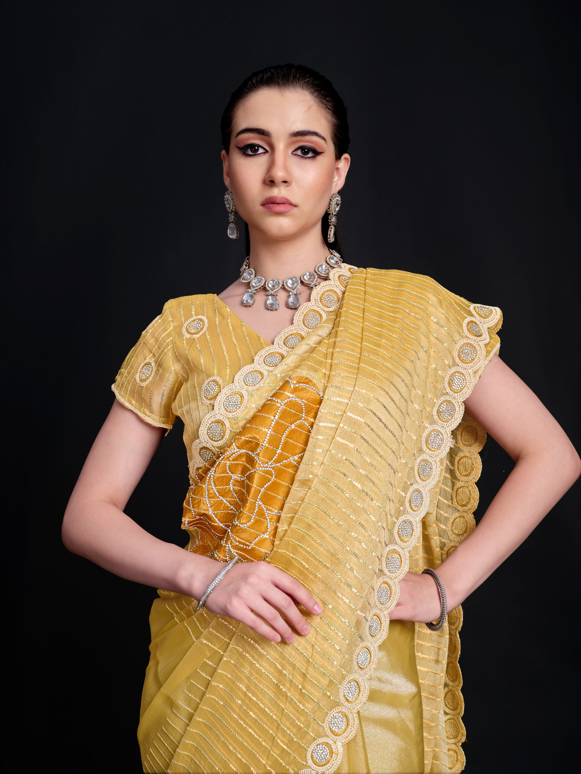 Gold Chiku - Pampas with Silver Sequence – 