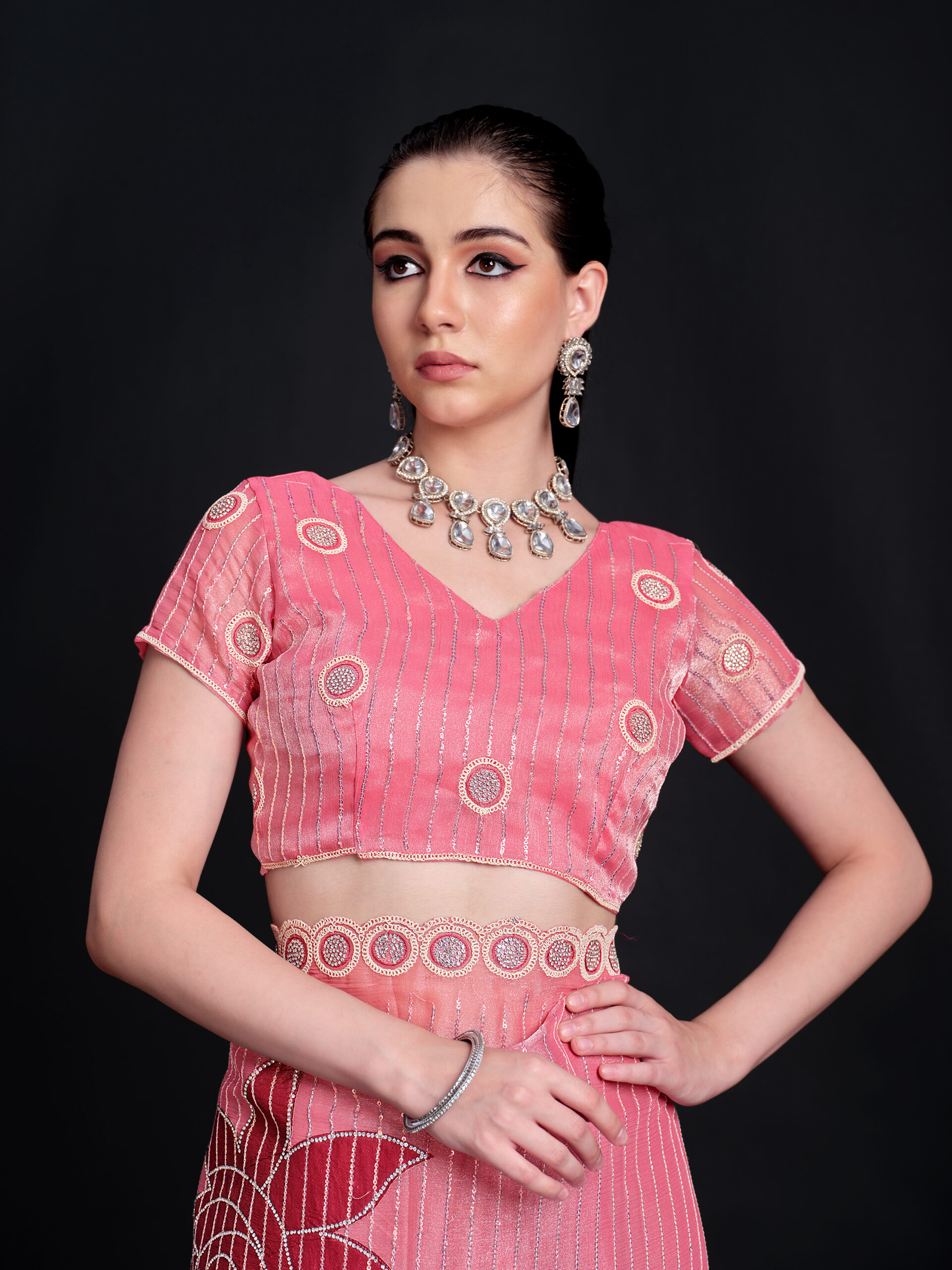 Pink - Brandied Apricot Saree with Silver Sequence – 