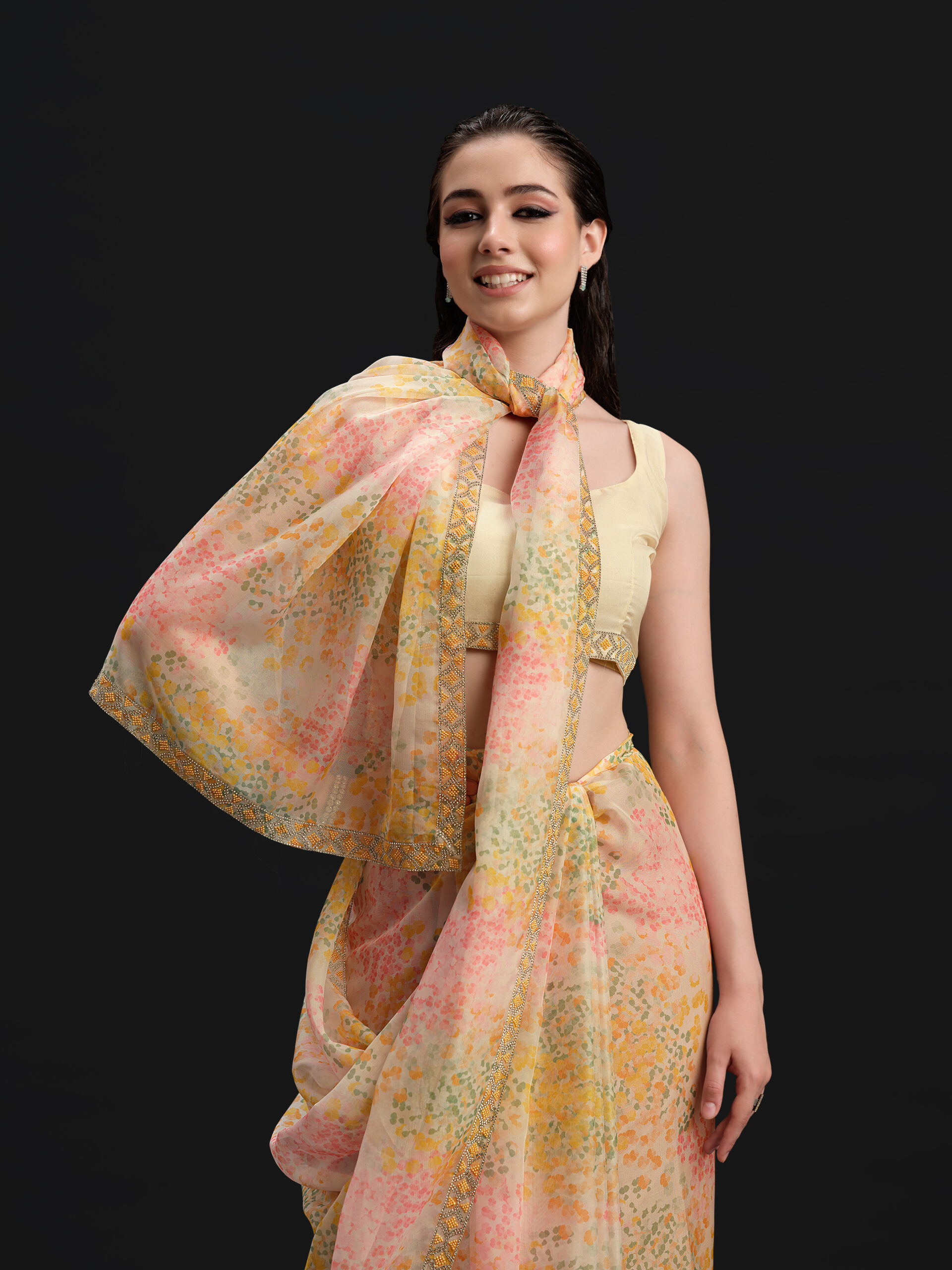 Yellow - Beach Ball Saree with Fancy Border and Digital Print – 