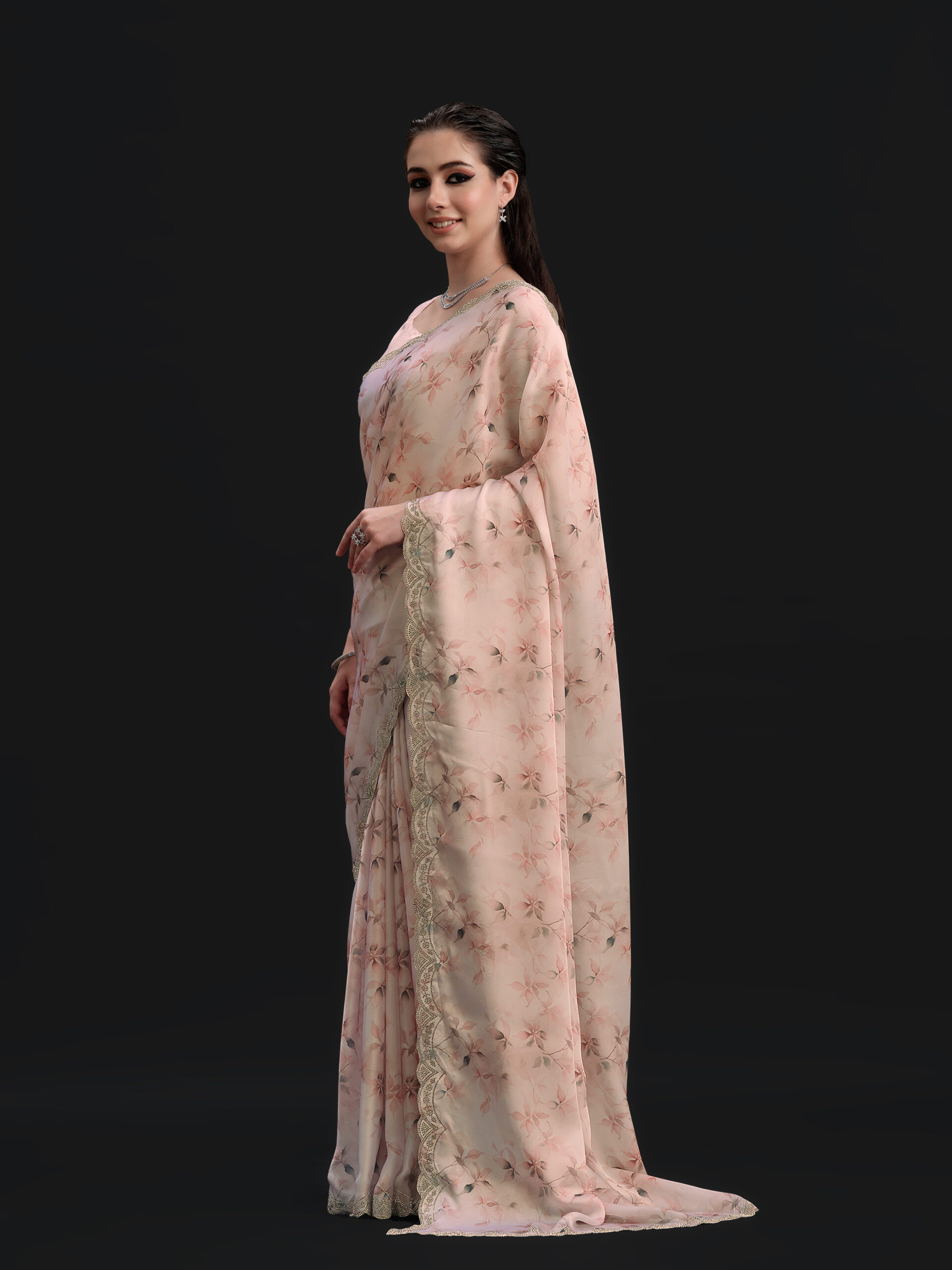 Brown - Coconut Cream Saree with Fancy Border and Digital Print – 