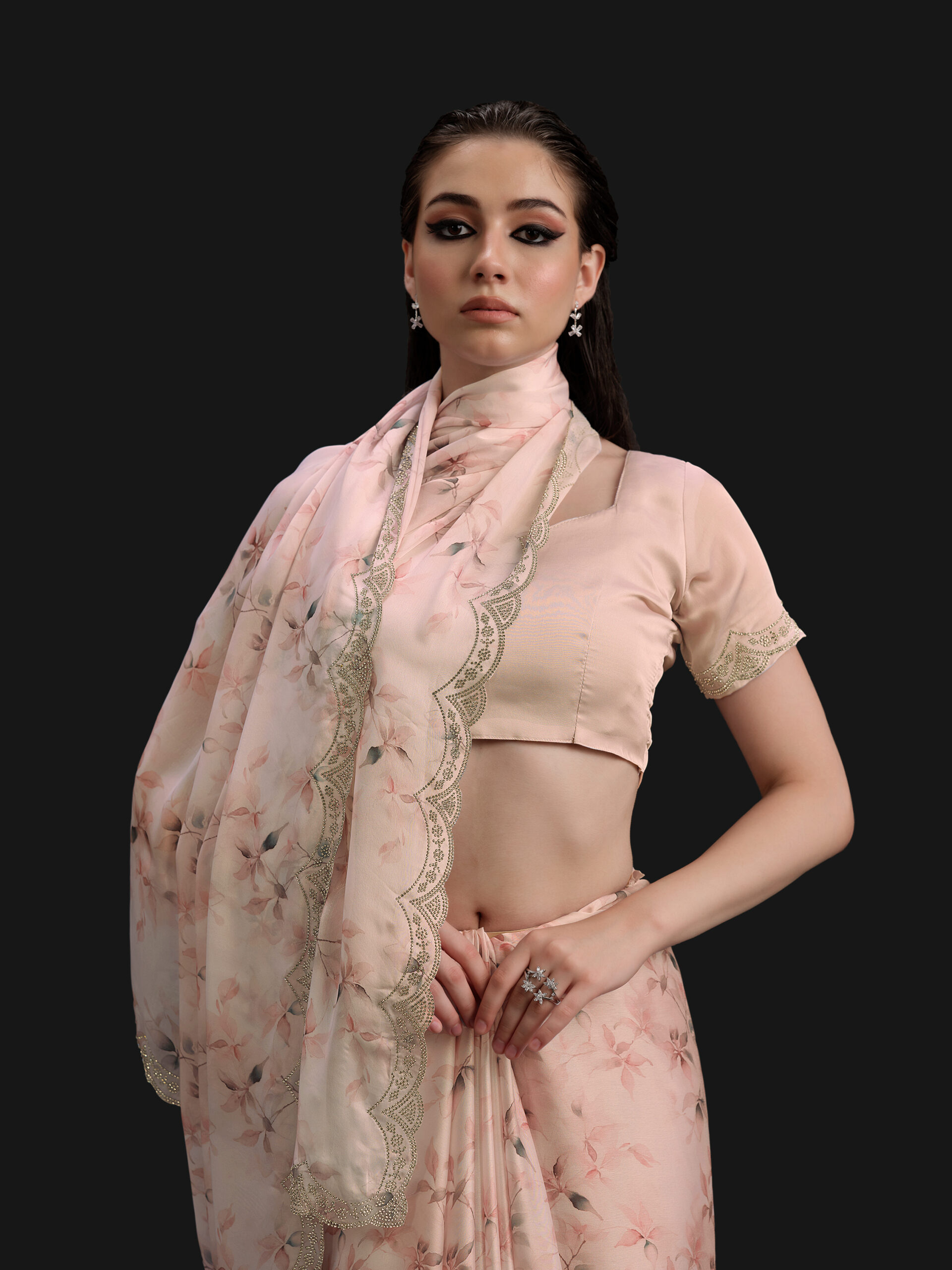 Brown - Coconut Cream Saree with Fancy Border and Digital Print – 