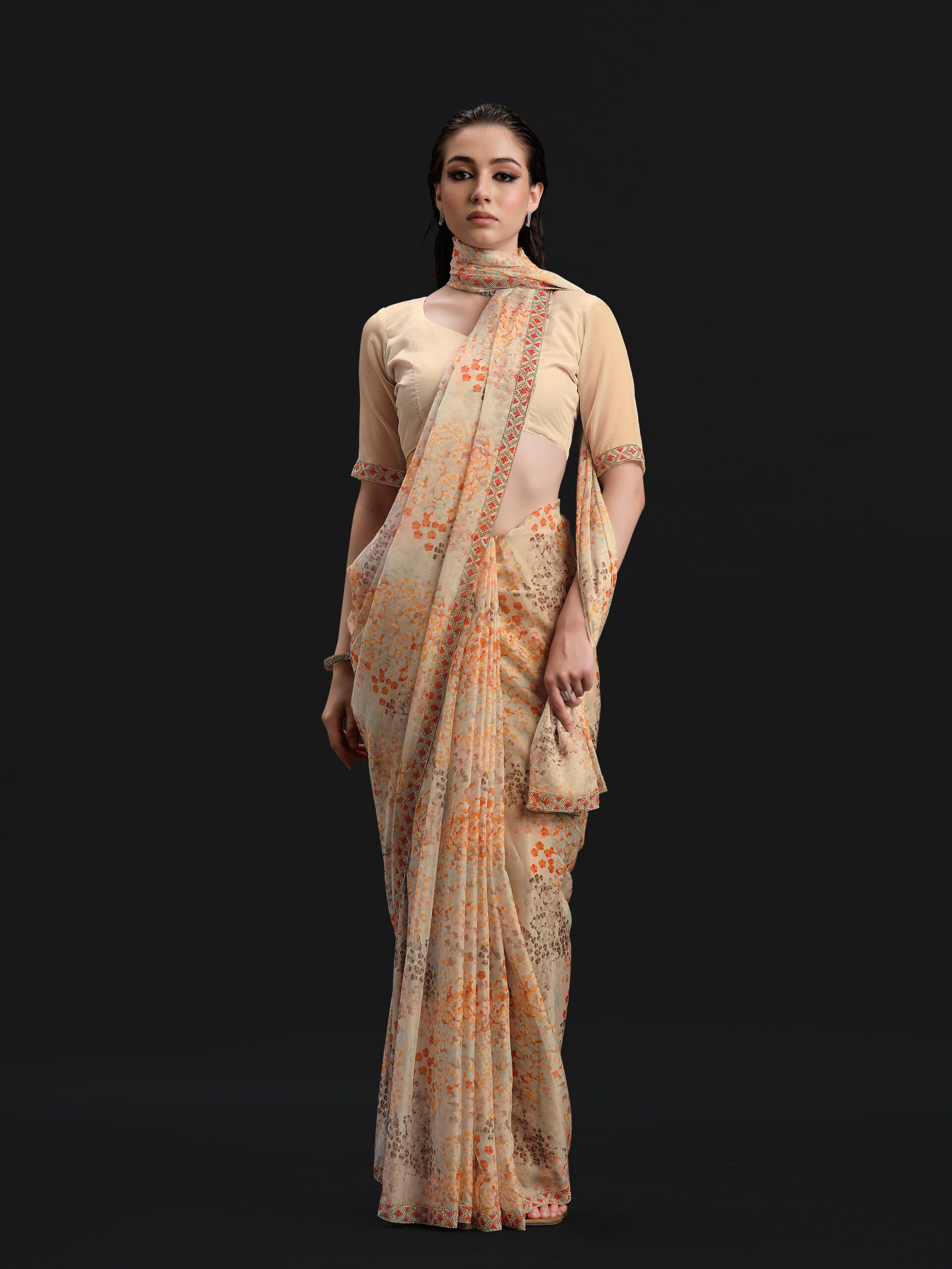 Grey - Raiel Grey Saree with Fancy Border and Digital Print – 