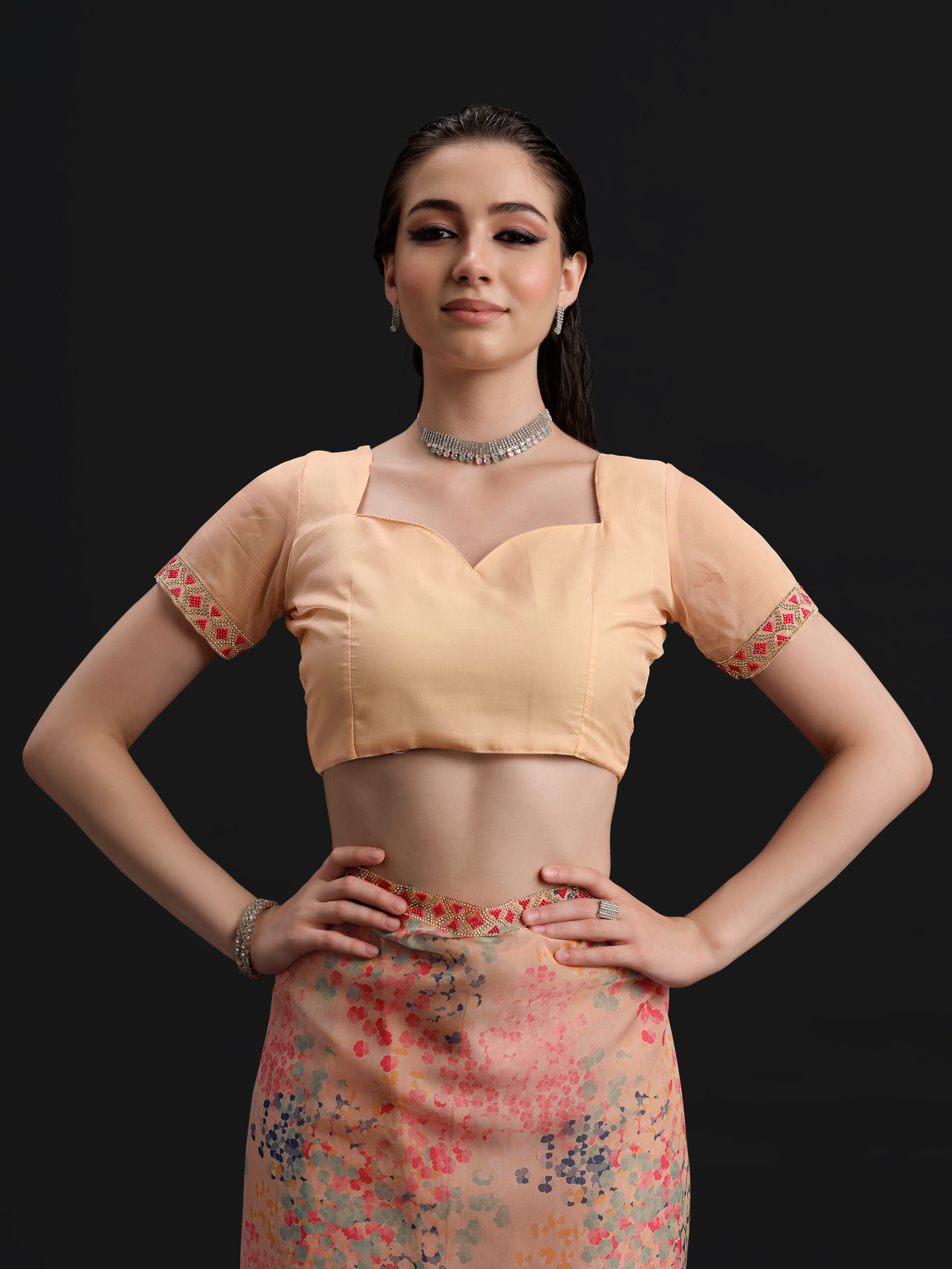 Peach - Pale Dogwood Saree with Fancy Border and Digital Print – 