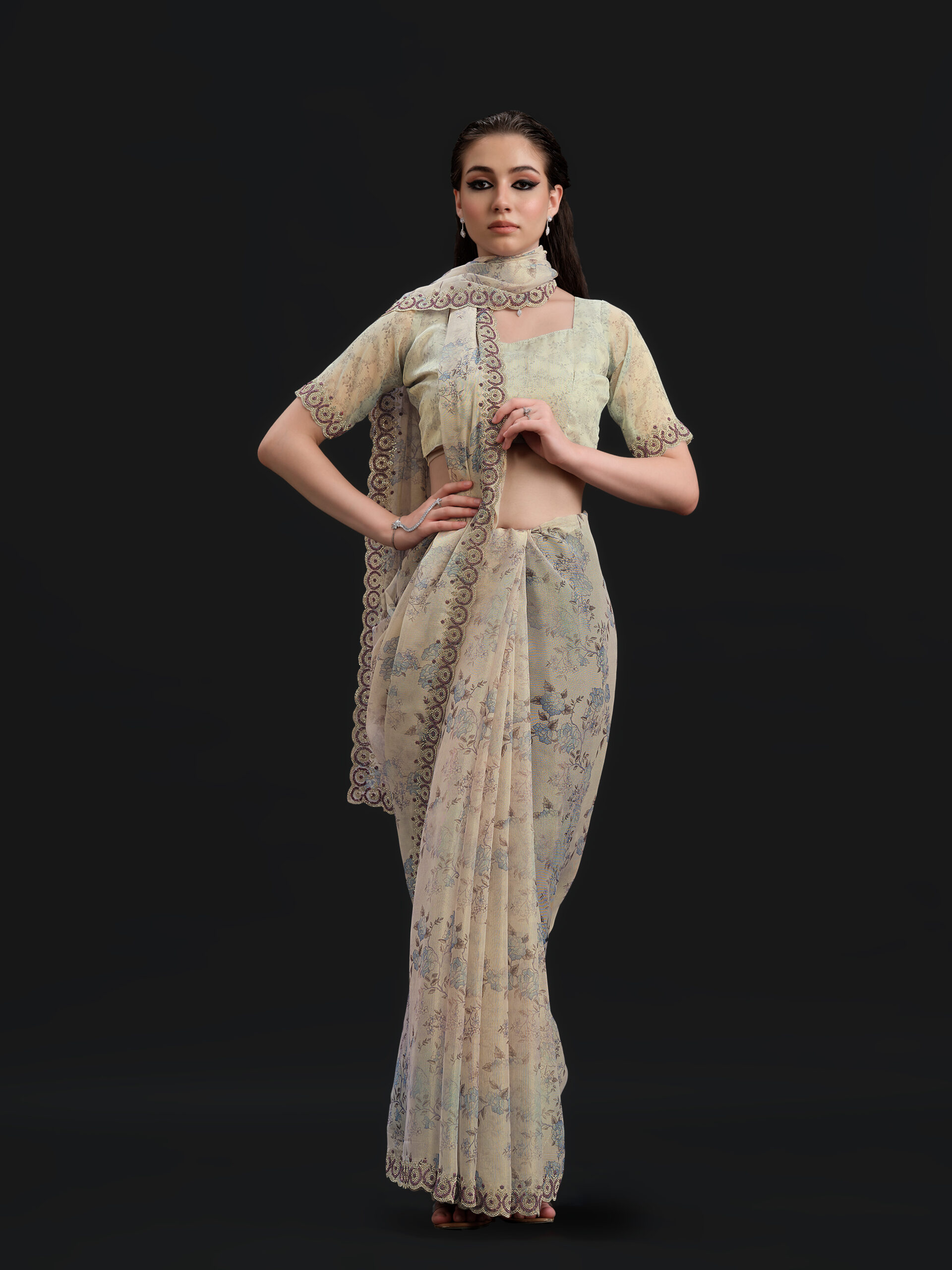 Brown - Jeed Coffee Saree with Fancy Border and Digital Print – 