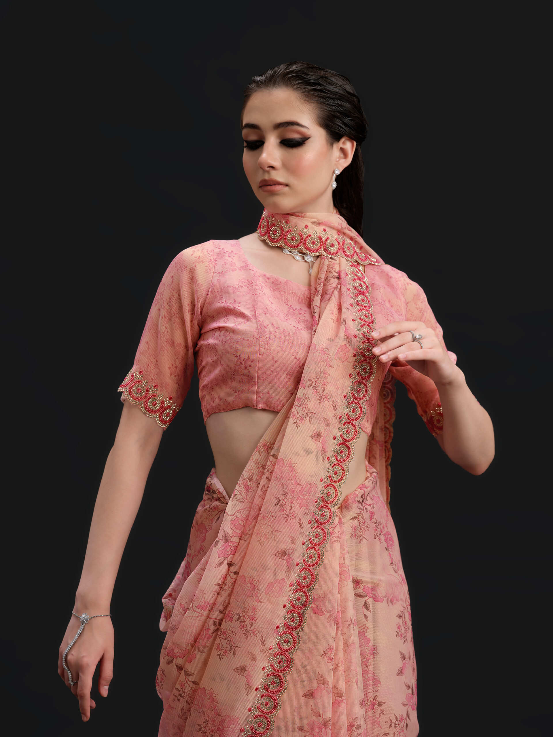 Pink - Quartz Pink Saree with Fancy Border and Digital Print – 