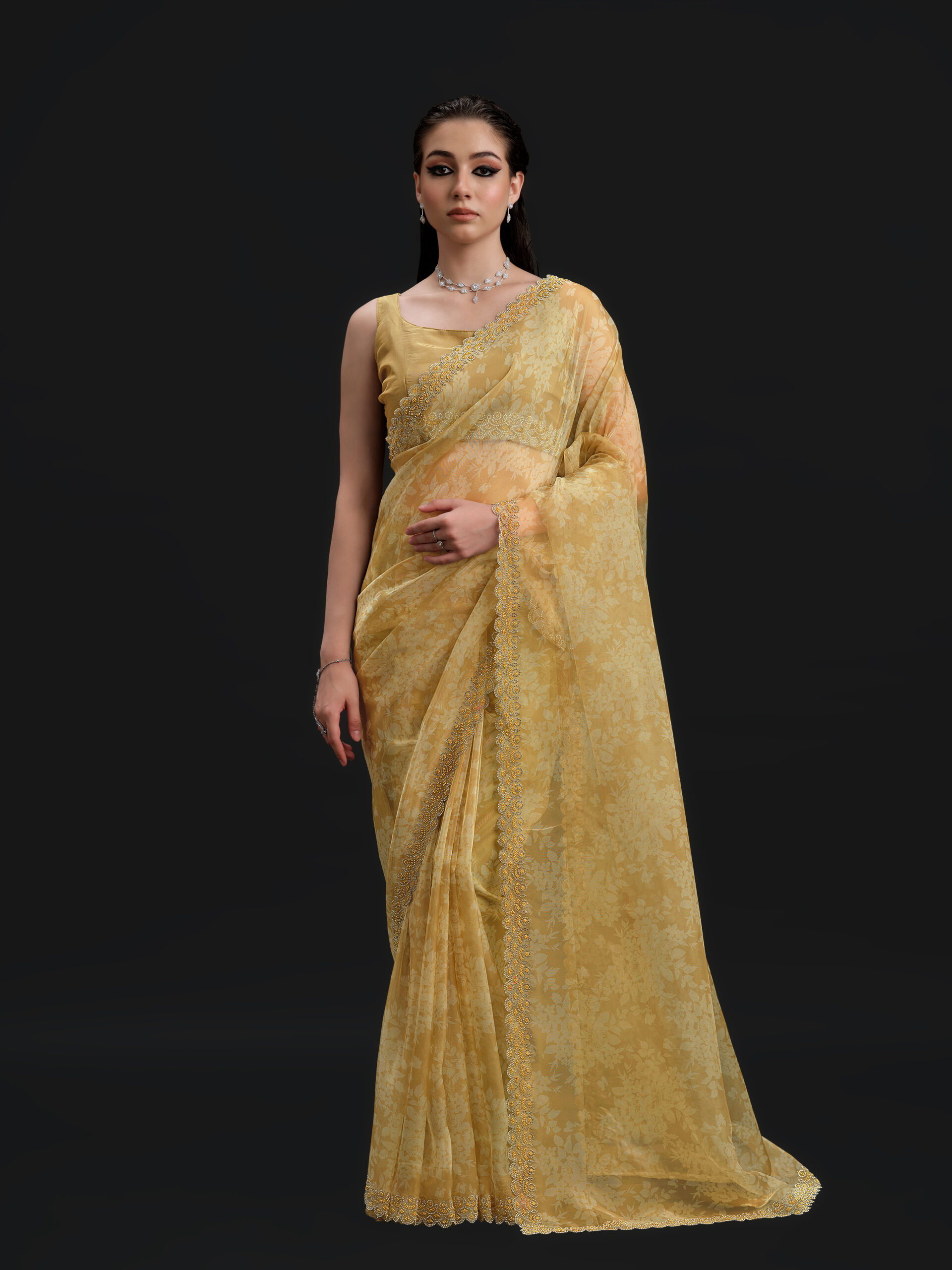 Mustard - Misted Yellow Saree with Fancy Border and Digital Print – 