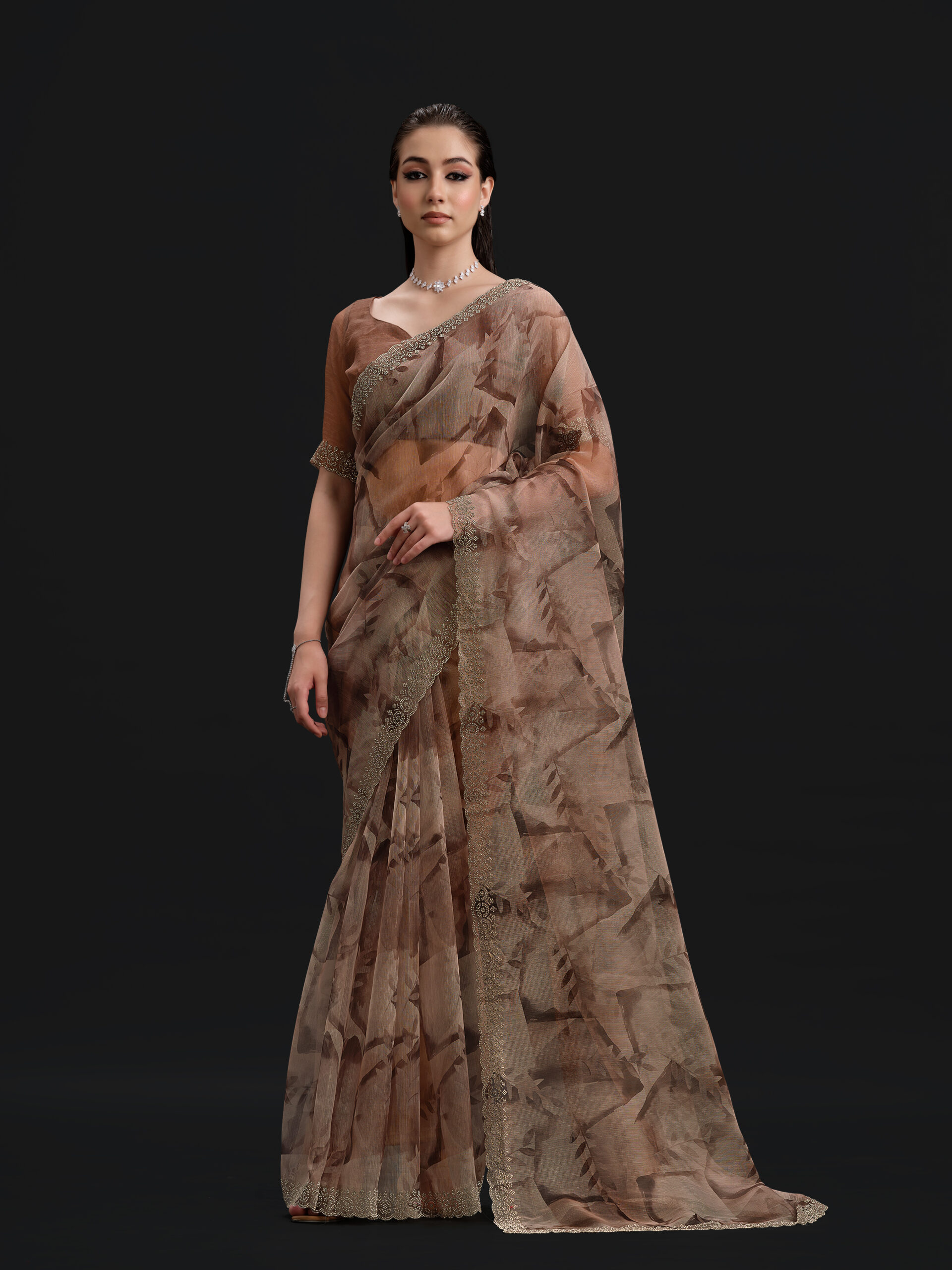 Orange - Semowine Saree with Fancy Border and Digital Print – 