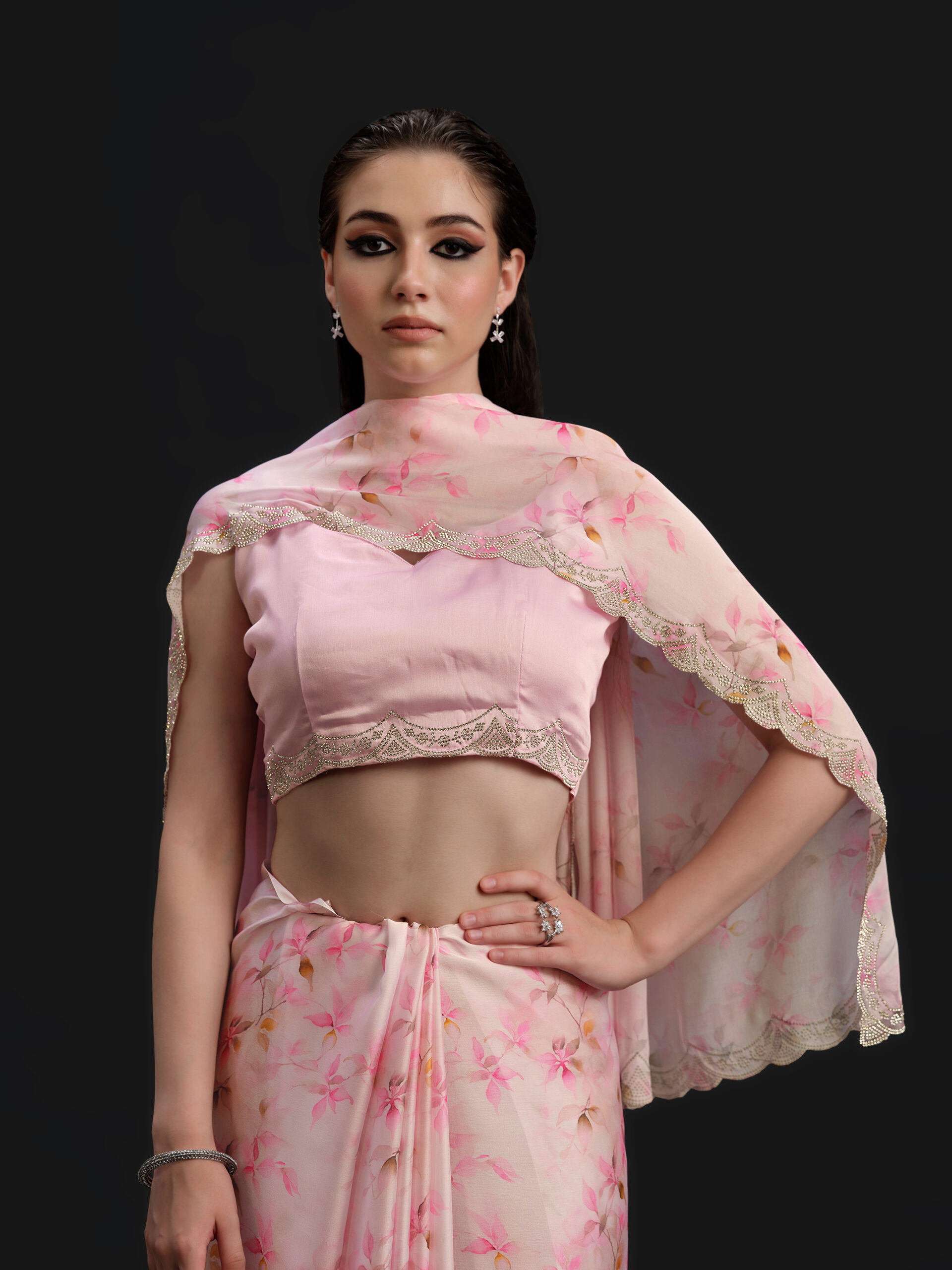 Purple - Phalaenopsis Saree with Fancy Border and Digital Print – 