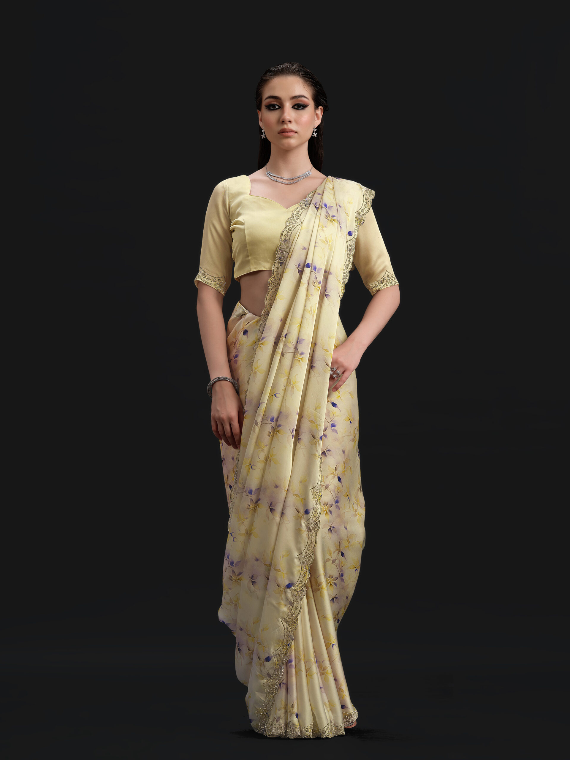 Blue - Limoges Saree with Fancy Border and Digital Print – 