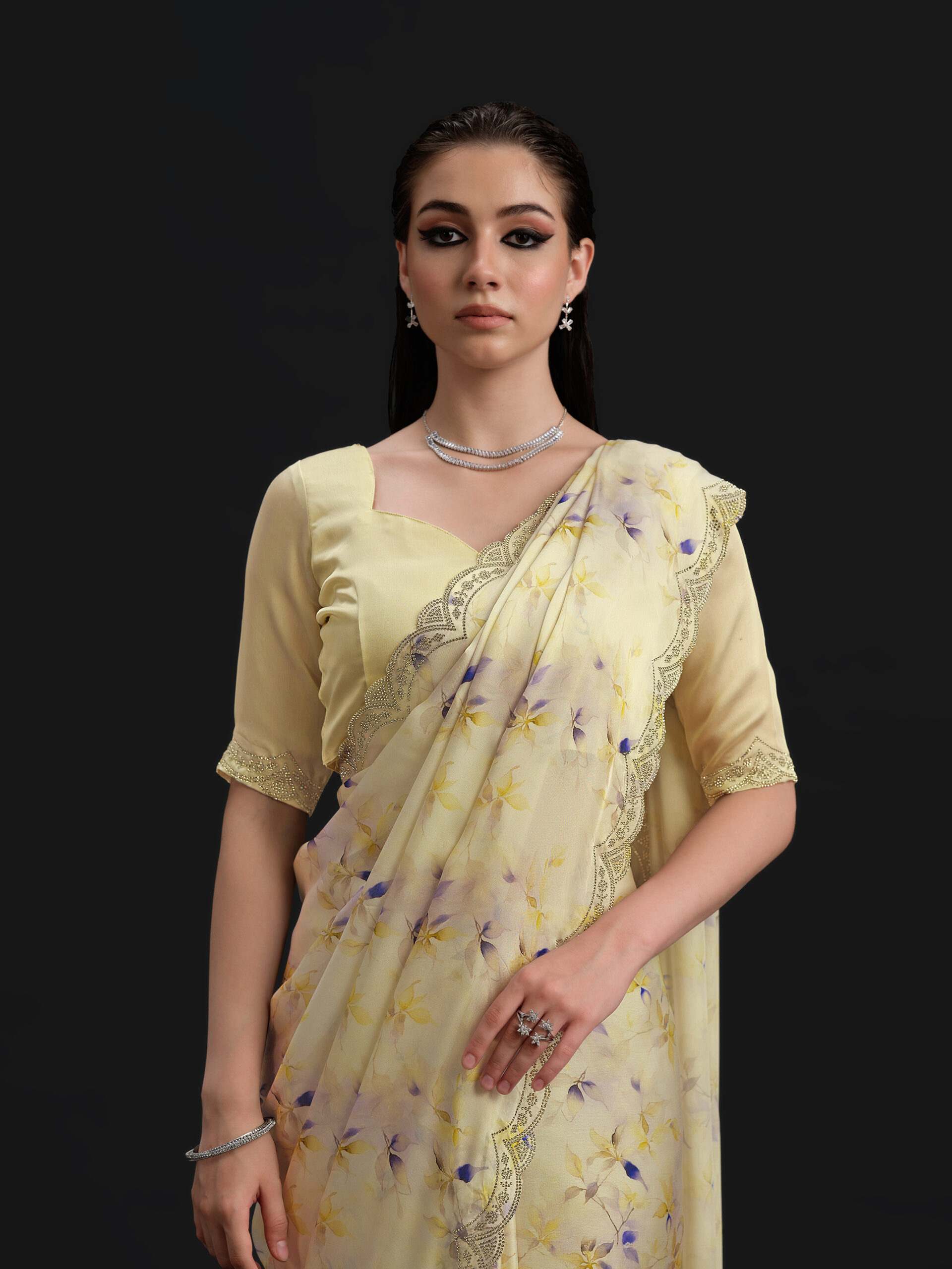 Blue - Limoges Saree with Fancy Border and Digital Print – 