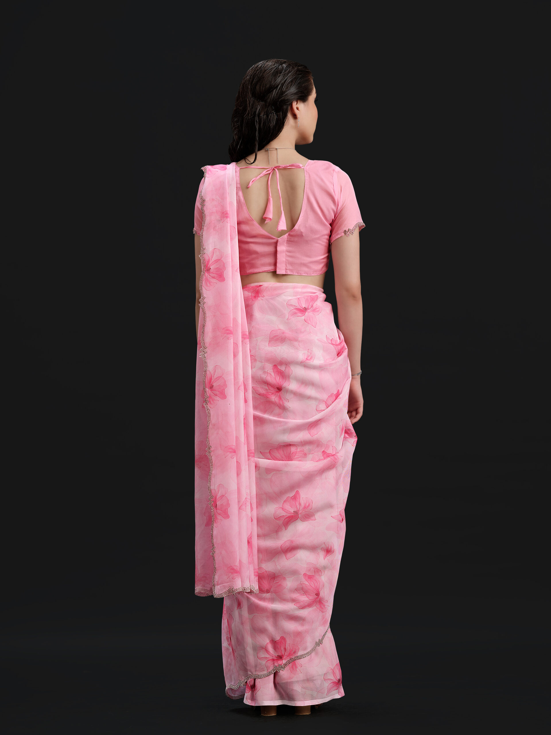 Pink - Lemonade Pink Saree with Fancy Border and Digital Print – 