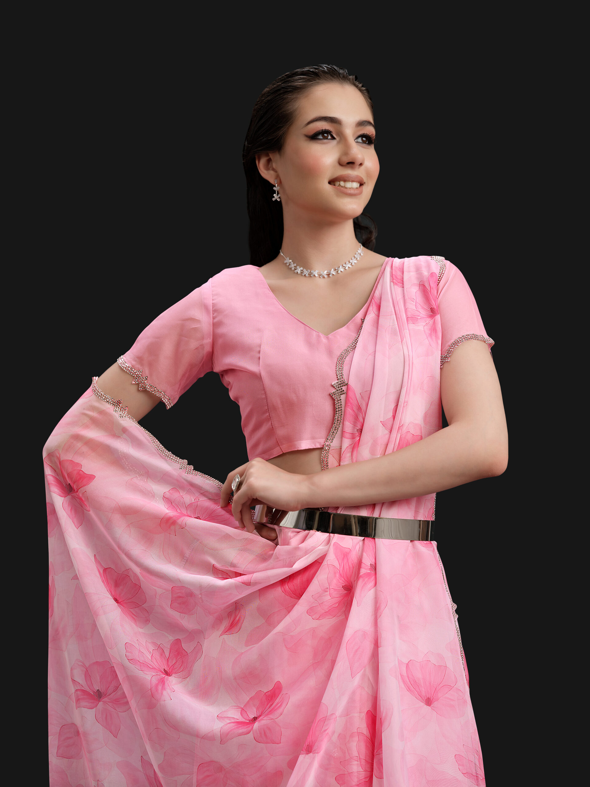 Pink - Lemonade Pink Saree with Fancy Border and Digital Print – 