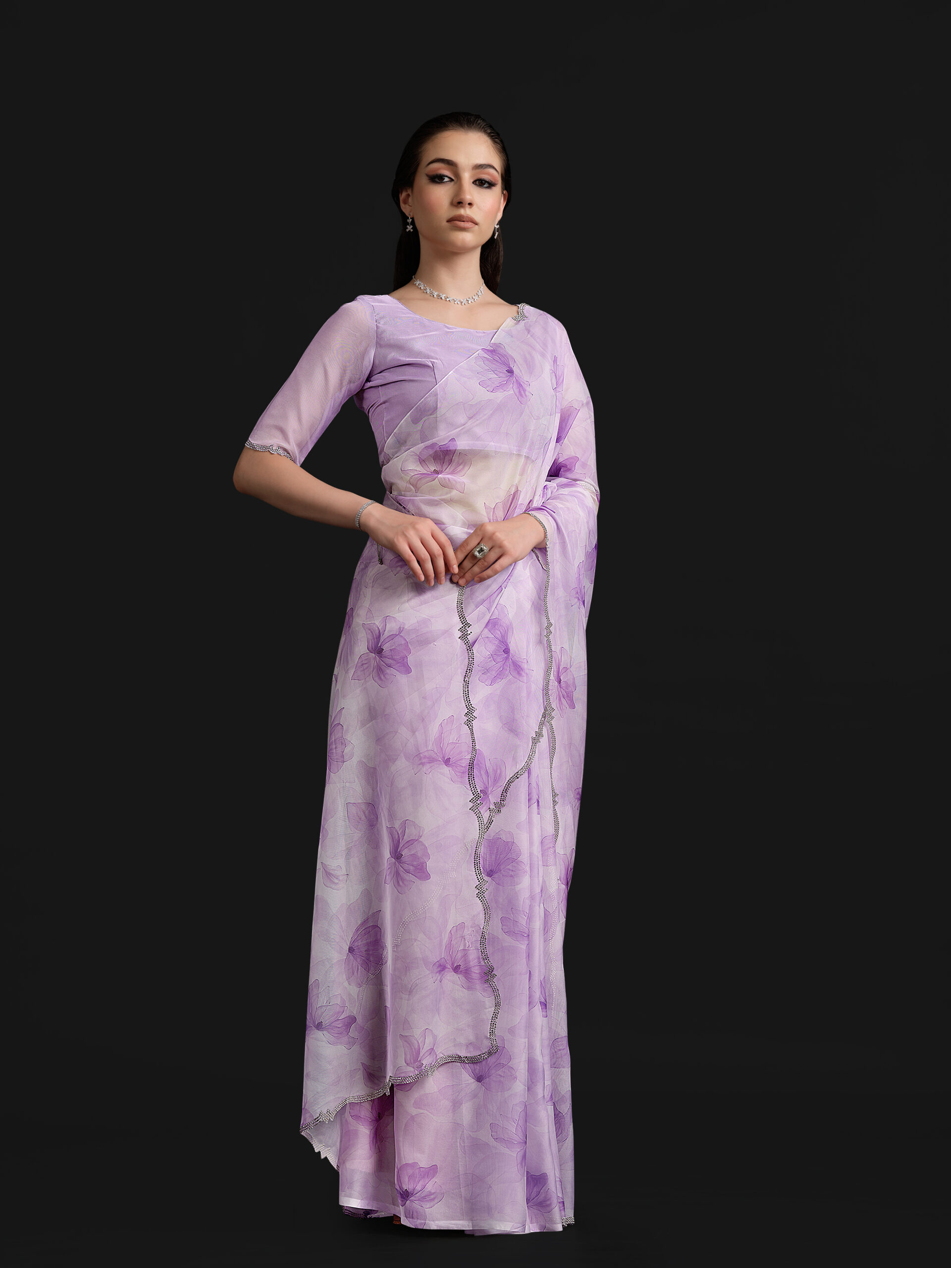 Purple - Super Pink Saree with Fancy Border and Digital Print – 